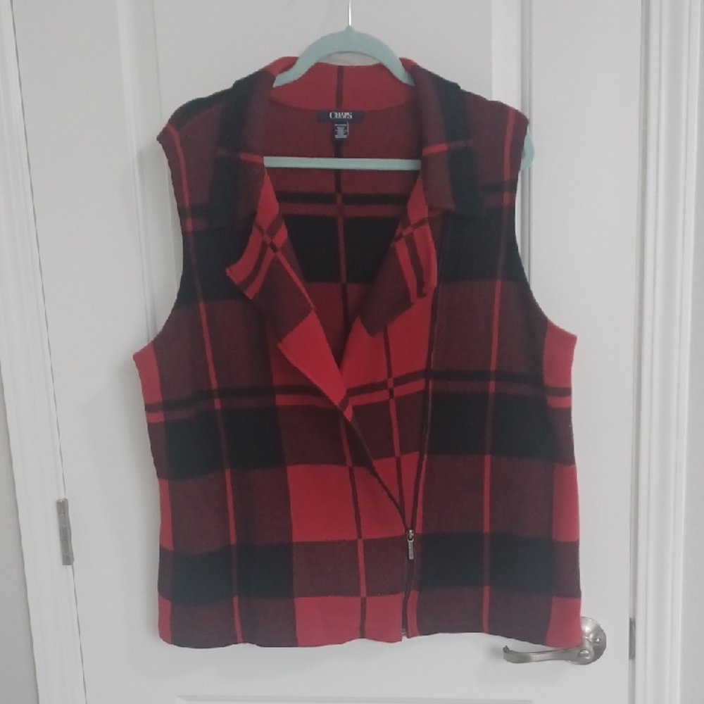 Chaps Red and Black Plaid Sleeveless Vest